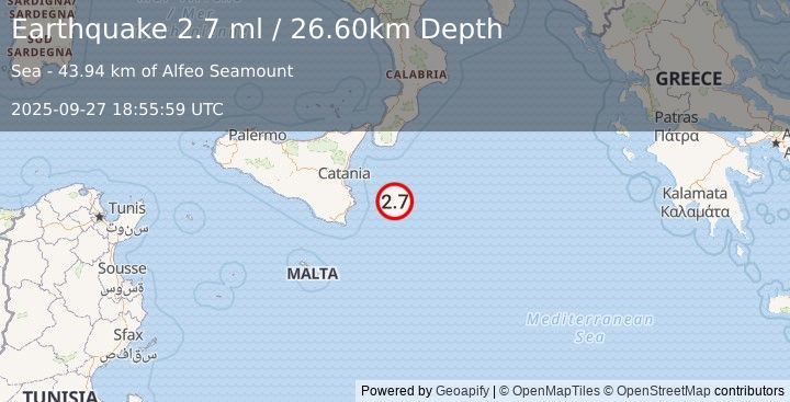 Earthquake IONIAN SEA (2.7 ml) (2025-09-27 18:55:59 UTC)