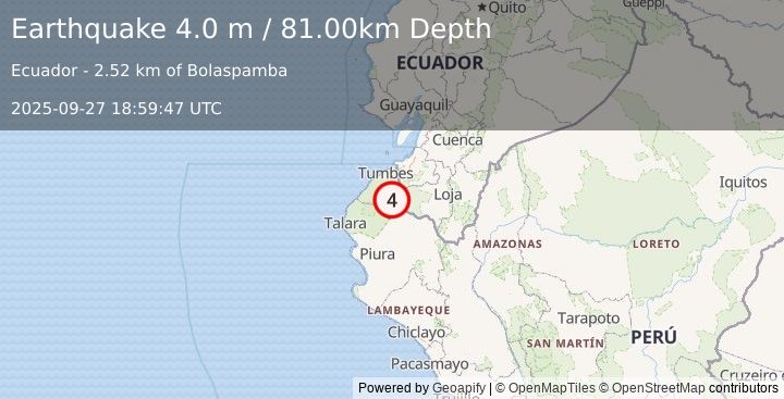 Earthquake PERU-ECUADOR BORDER REGION (4.0 m) (2025-09-27 18:59:47 UTC)