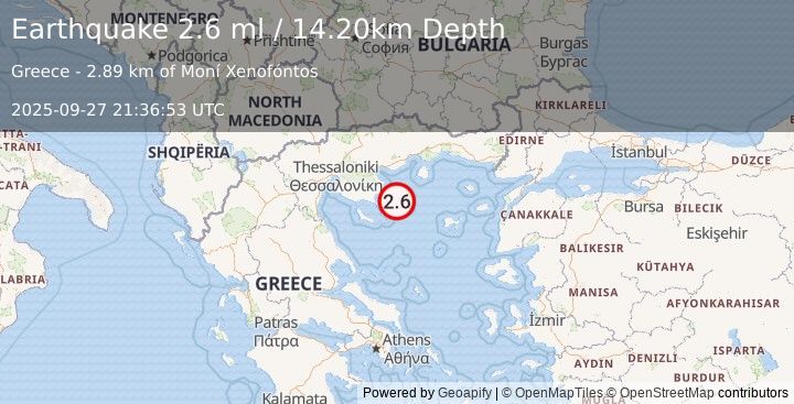 Earthquake AEGEAN SEA (2.6 ml) (2025-09-27 21:36:53 UTC)