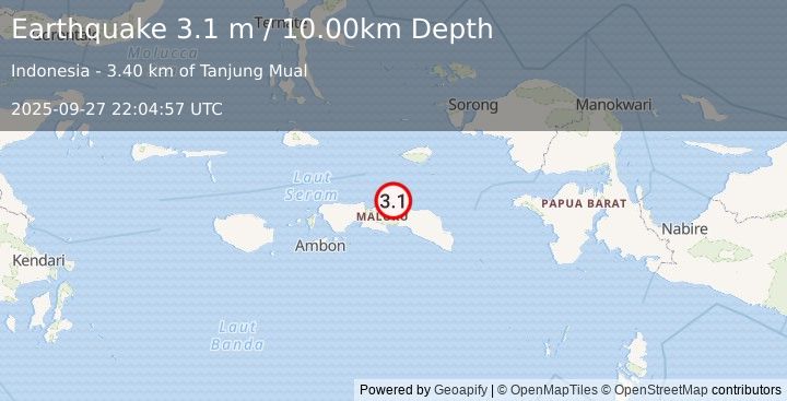 Earthquake SERAM, INDONESIA (3.1 m) (2025-09-27 22:04:57 UTC)
