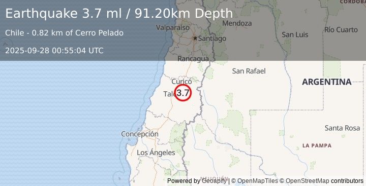 Earthquake MAULE, CHILE (3.7 ml) (2025-09-28 00:55:04 UTC)