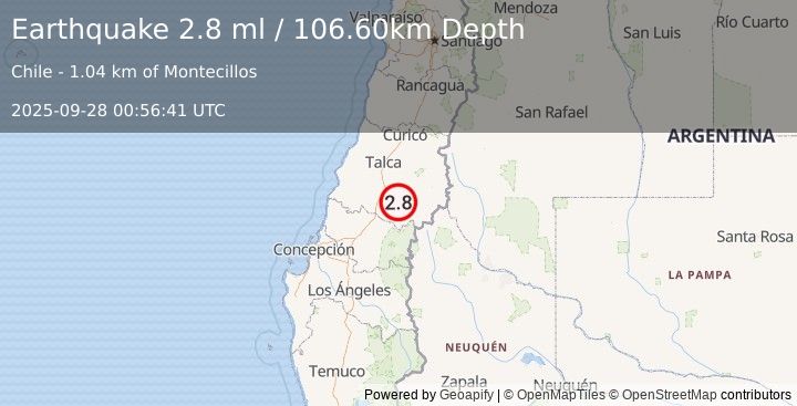 Earthquake MAULE, CHILE (2.8 ml) (2025-09-28 00:56:41 UTC)