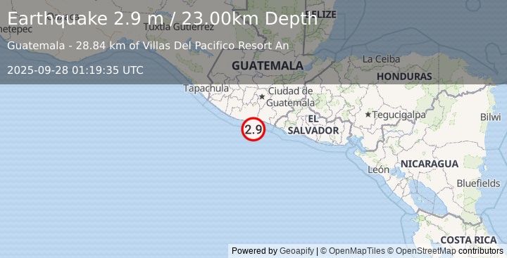 Earthquake OFFSHORE GUATEMALA (3.0 m) (2025-09-28 01:19:36 UTC)