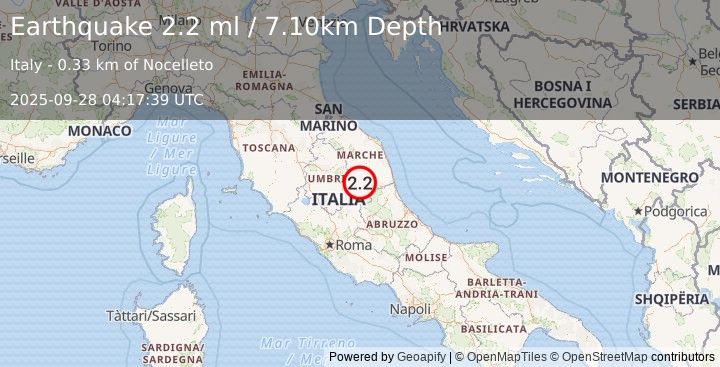 Earthquake CENTRAL ITALY (2.2 ml) (2025-09-28 04:17:39 UTC)