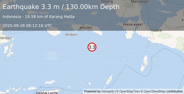Earthquake BANDA SEA (3.3 m) (2025-09-28 08:12:16 UTC)