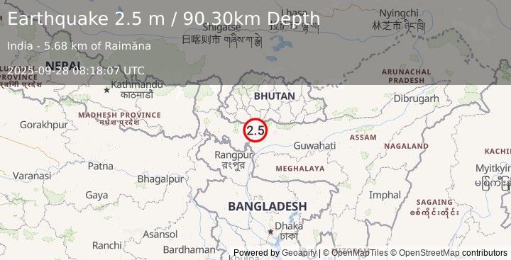 Earthquake INDIA-BANGLADESH BORDER REGION (2.5 m) (2025-09-28 08:18:07 UTC)
