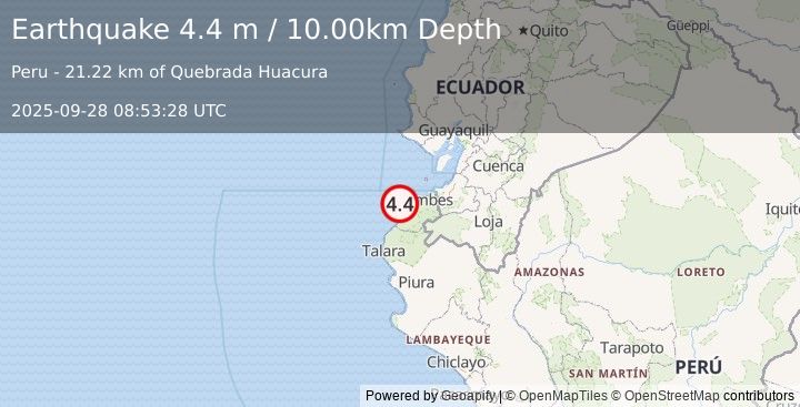 Earthquake PERU-ECUADOR BORDER REGION (4.4 m) (2025-09-28 08:53:28 UTC)