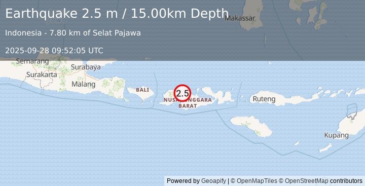 Earthquake LOMBOK REGION, INDONESIA (2.5 m) (2025-09-28 09:52:05 UTC)