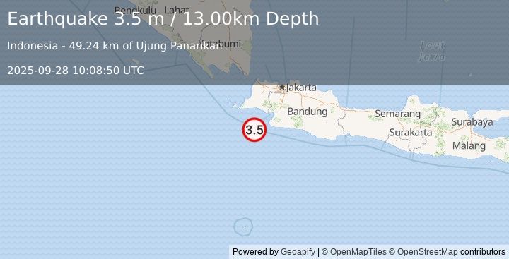 Earthquake JAVA, INDONESIA (3.5 m) (2025-09-28 10:08:50 UTC)