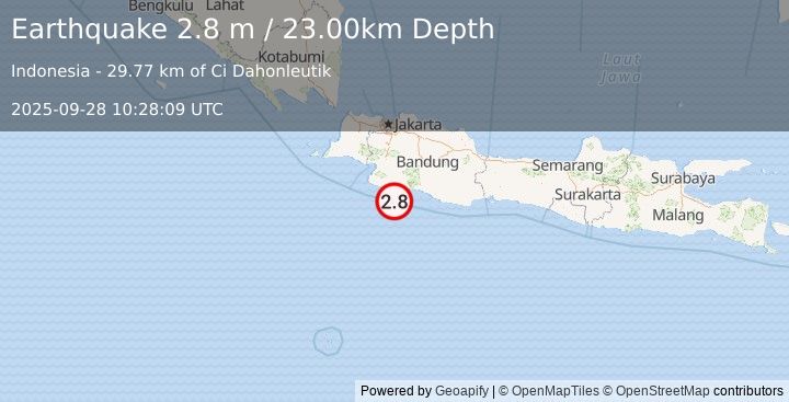 Earthquake JAVA, INDONESIA (2.8 m) (2025-09-28 10:28:09 UTC)