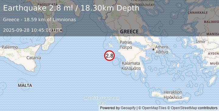 Earthquake IONIAN SEA (2.8 ml) (2025-09-28 10:45:06 UTC)