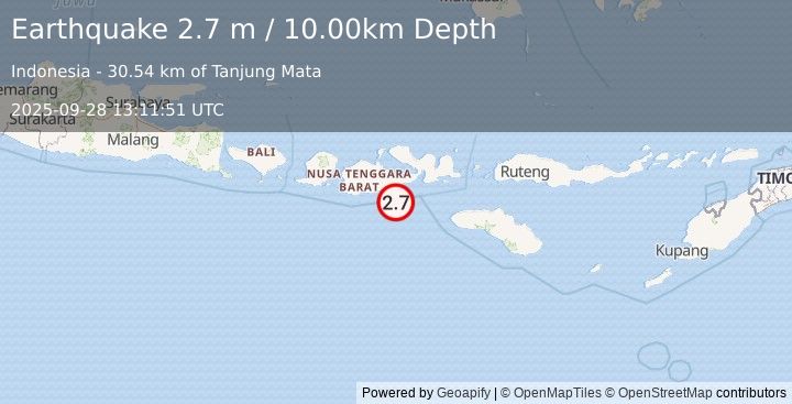 Earthquake SUMBAWA REGION, INDONESIA (2.7 m) (2025-09-28 13:11:51 UTC)