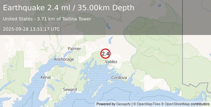 Earthquake SOUTHERN ALASKA (2.4 ml) (2025-09-28 13:51:17 UTC)