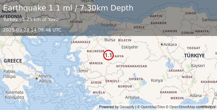 Earthquake WESTERN TURKEY (1.1 ml) (2025-09-28 14:09:46 UTC)