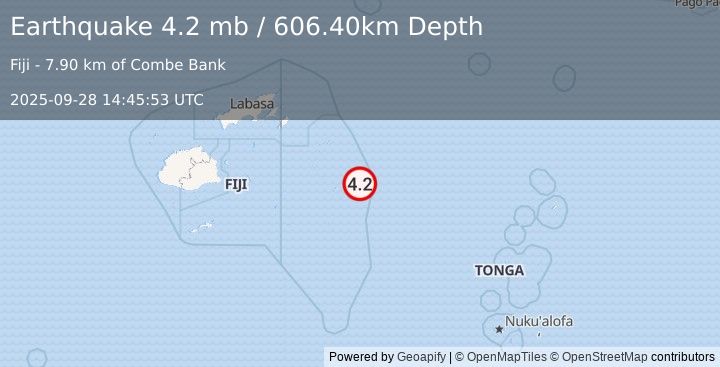 Earthquake FIJI REGION (4.2 mb) (2025-09-28 14:45:53 UTC)