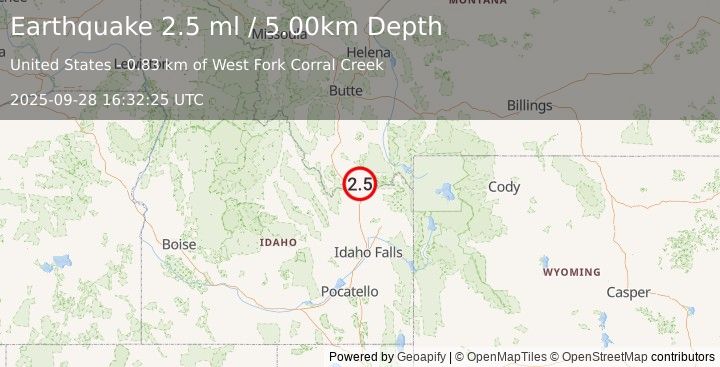 Earthquake WESTERN MONTANA (2.5 ml) (2025-09-28 16:32:25 UTC)