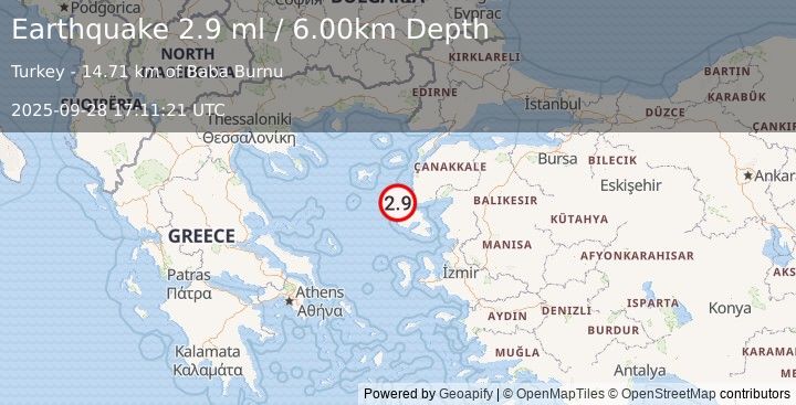 Earthquake AEGEAN SEA (2.9 ml) (2025-09-28 17:11:21 UTC)