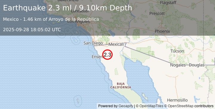 Earthquake BAJA CALIFORNIA, MEXICO (2.4 ml) (2025-09-28 18:04:58 UTC)