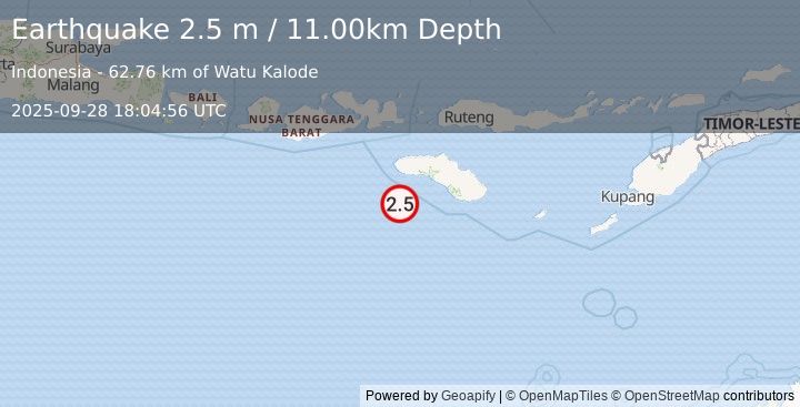 Earthquake SUMBA REGION, INDONESIA (2.5 m) (2025-09-28 18:04:56 UTC)
