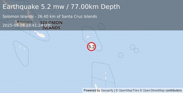 Earthquake SANTA CRUZ ISLANDS (5.2 mw) (2025-09-28 18:41:24 UTC)