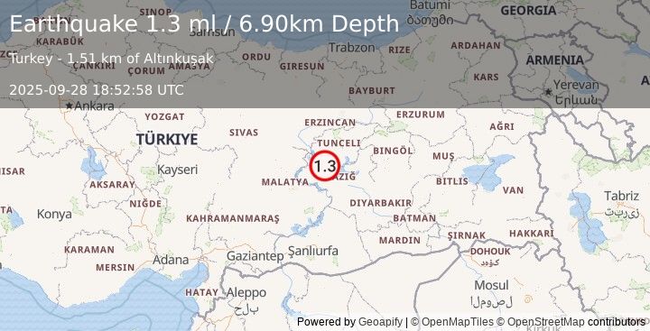 Earthquake EASTERN TURKEY (1.3 ml) (2025-09-28 18:52:58 UTC)