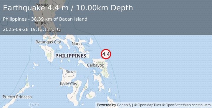 Earthquake SAMAR, PHILIPPINES (4.4 m) (2025-09-28 19:13:13 UTC)