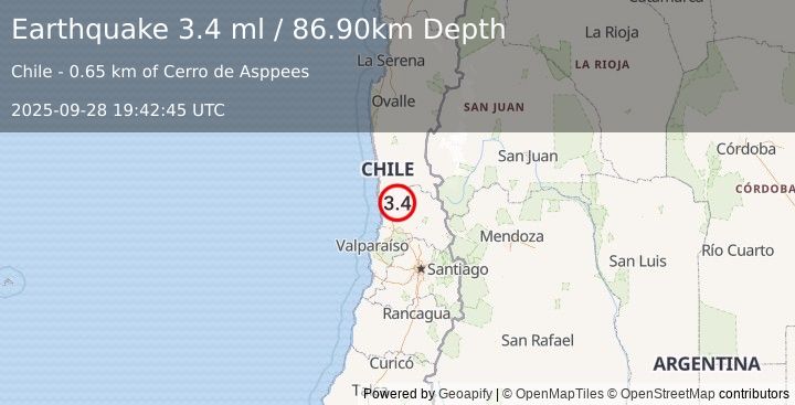 Earthquake VALPARAISO, CHILE (3.4 ml) (2025-09-28 19:42:45 UTC)