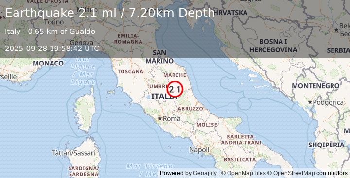 Earthquake CENTRAL ITALY (2.1 ml) (2025-09-28 19:58:42 UTC)