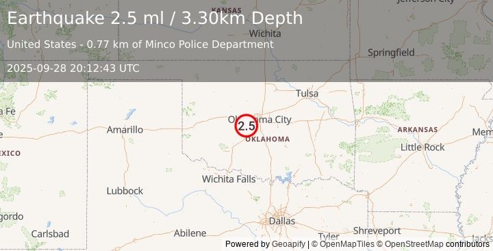 Earthquake OKLAHOMA (2.5 ml) (2025-09-28 20:12:43 UTC)