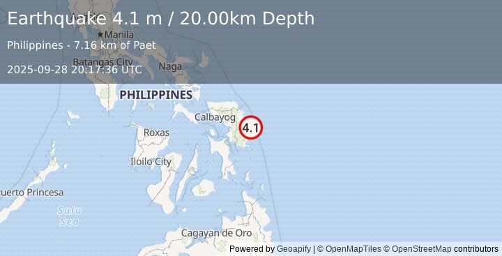 Earthquake SAMAR, PHILIPPINES (4.1 m) (2025-09-28 20:17:36 UTC)