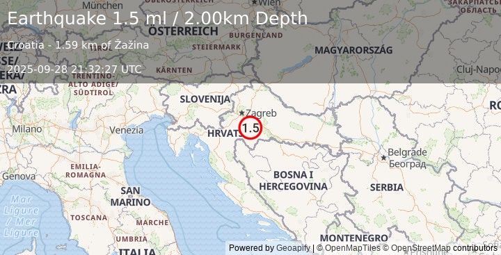 Earthquake CROATIA (1.5 ml) (2025-09-28 21:32:27 UTC)