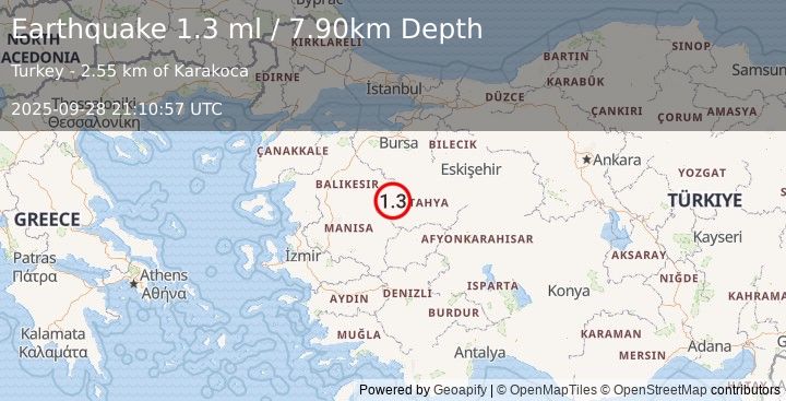 Earthquake WESTERN TURKEY (1.3 ml) (2025-09-28 21:10:57 UTC)