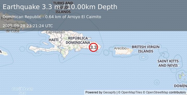 Earthquake DOMINICAN REPUBLIC (3.3 m) (2025-09-28 23:21:24 UTC)