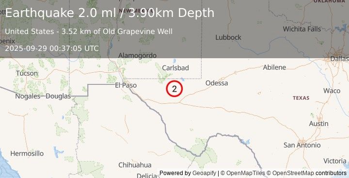 Earthquake WESTERN TEXAS (2.0 ml) (2025-09-29 00:37:05 UTC)
