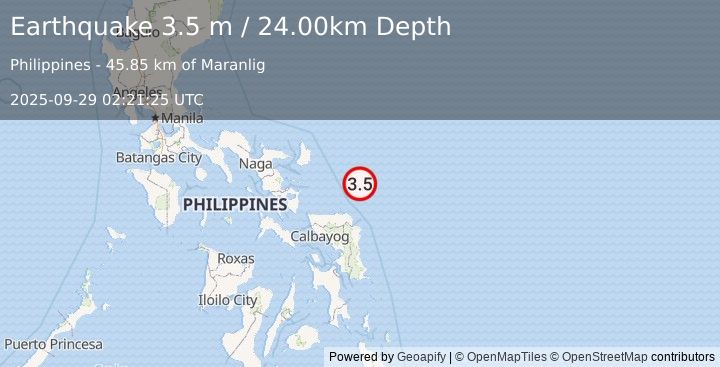 Earthquake PHILIPPINE ISLANDS REGION (3.5 m) (2025-09-29 02:21:25 UTC)