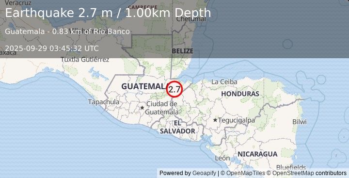 Earthquake GUATEMALA (2.7 m) (2025-09-29 03:45:32 UTC)