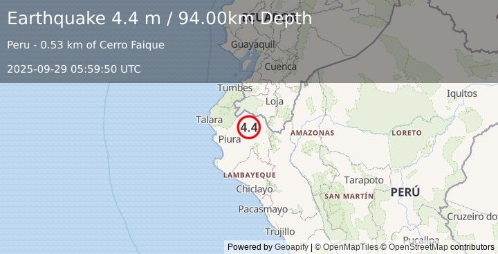 Earthquake PERU-ECUADOR BORDER REGION (4.4 m) (2025-09-29 05:59:50 UTC)