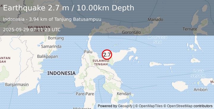 Earthquake SULAWESI, INDONESIA (2.7 m) (2025-09-29 07:11:23 UTC)