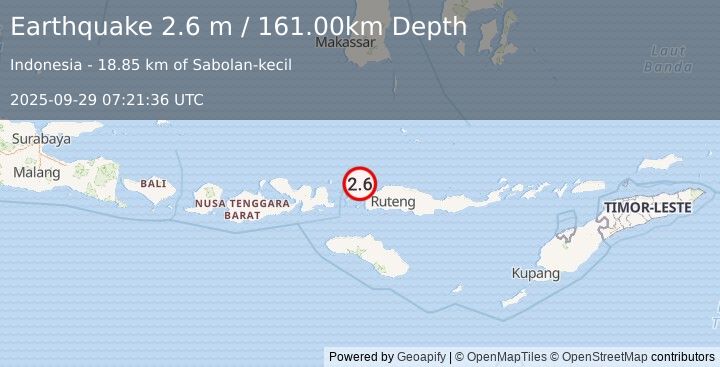 Earthquake FLORES REGION, INDONESIA (2.6 m) (2025-09-29 07:21:36 UTC)