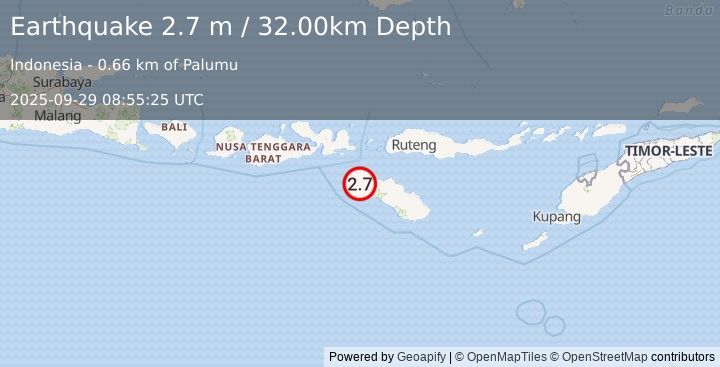 Earthquake SUMBA REGION, INDONESIA (2.7 m) (2025-09-29 08:55:25 UTC)