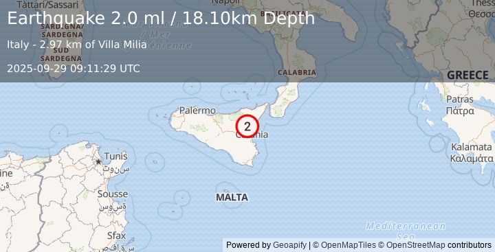Earthquake SICILY, ITALY (2.0 ml) (2025-09-29 09:11:29 UTC)