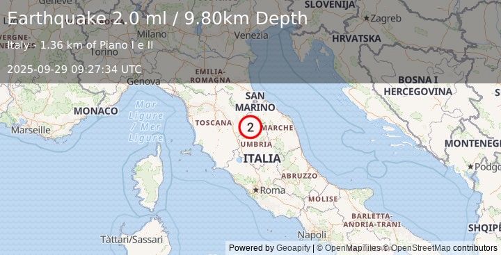 Earthquake CENTRAL ITALY (2.0 ml) (2025-09-29 09:27:34 UTC)