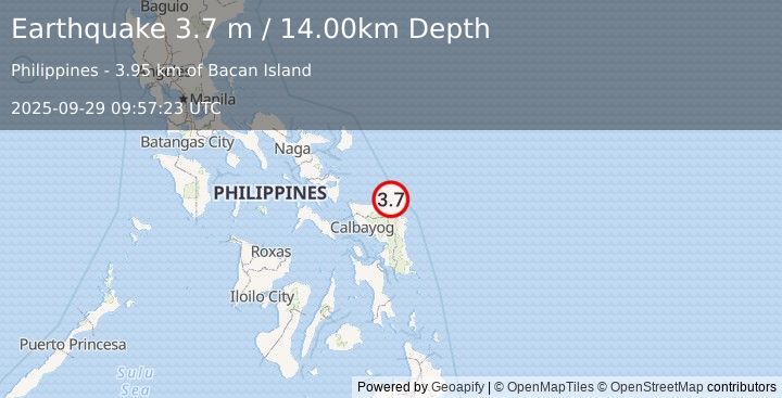 Earthquake SAMAR, PHILIPPINES (3.7 m) (2025-09-29 09:57:23 UTC)