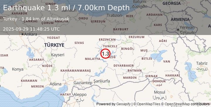 Earthquake EASTERN TURKEY (1.3 ml) (2025-09-29 11:48:25 UTC)