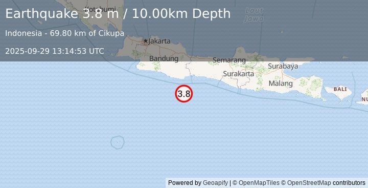 Earthquake JAVA, INDONESIA (3.8 m) (2025-09-29 13:14:53 UTC)