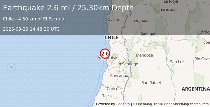 Earthquake OFFSHORE VALPARAISO, CHILE (2.6 ml) (2025-09-29 14:48:20 UTC)