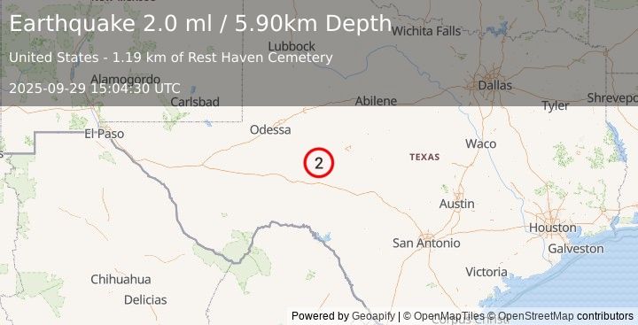 Earthquake WESTERN TEXAS (2.0 ml) (2025-09-29 15:04:30 UTC)