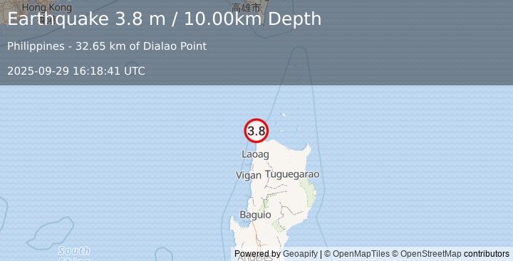 Earthquake LUZON, PHILIPPINES (3.8 m) (2025-09-29 16:18:41 UTC)