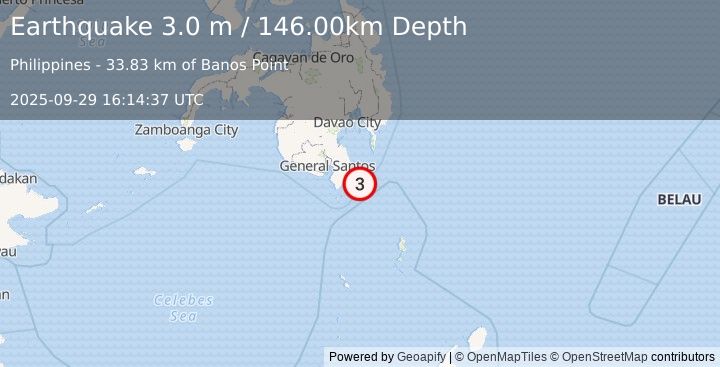 Earthquake MINDANAO, PHILIPPINES (3.0 m) (2025-09-29 16:14:37 UTC)