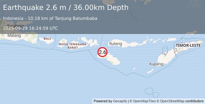 Earthquake SUMBA REGION, INDONESIA (2.6 m) (2025-09-29 16:24:59 UTC)